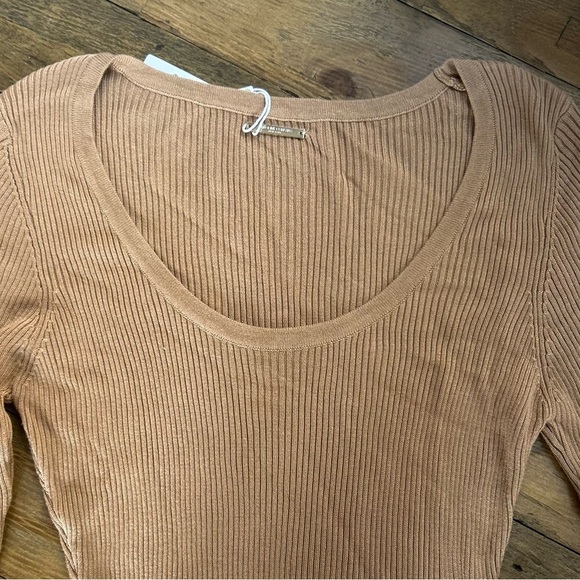 CAROLINE CONSTAS Collections Cassandra Ribbed Knit Dress in Camel Bell sleeves - Picture 12 of 13